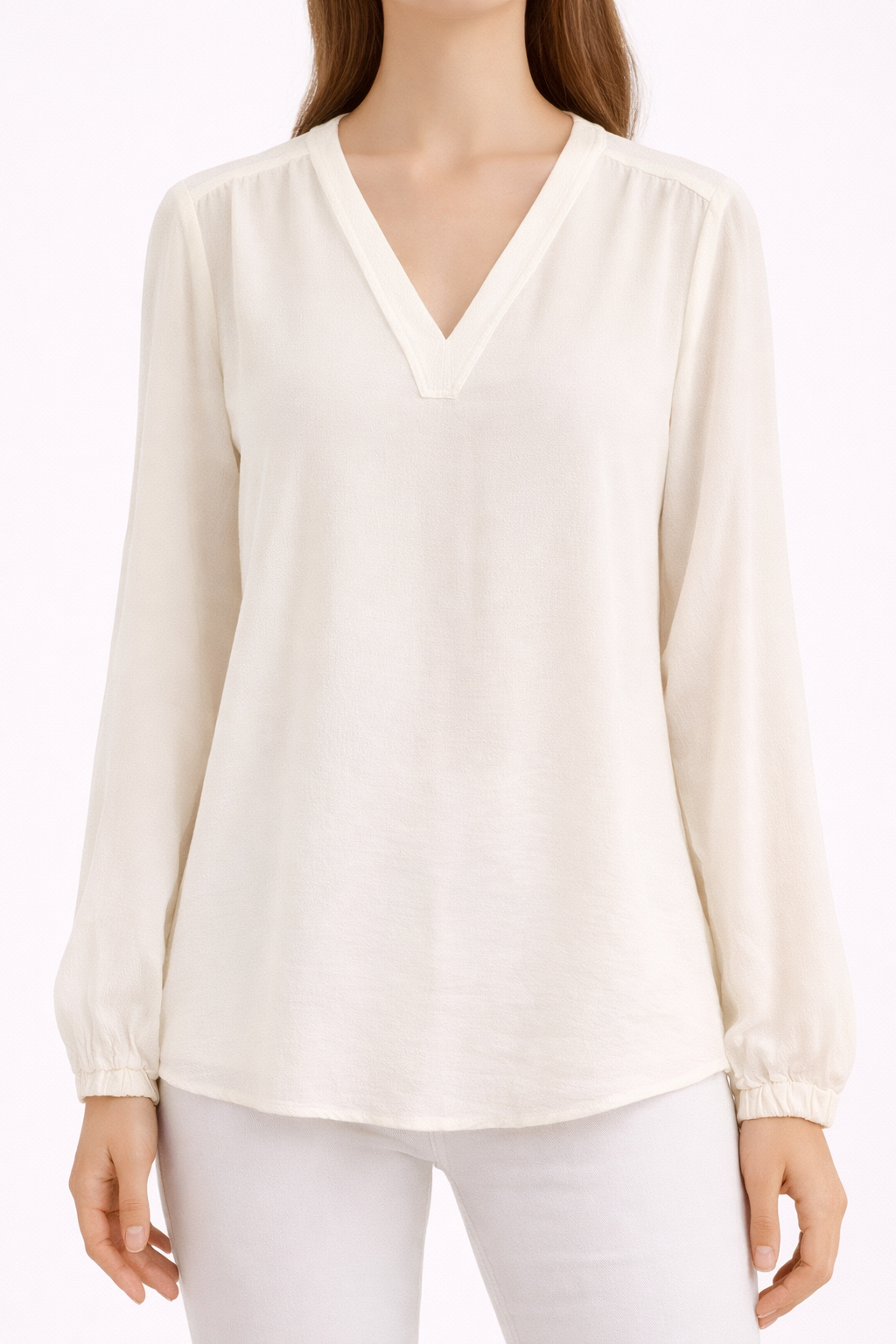Blusa blanca fluida escote en V – Talla XL