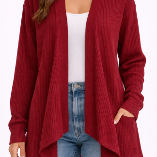 Cardigan abierto rojo vino East – Talla 2XL