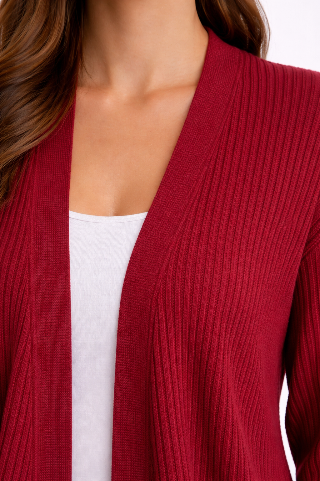 Cardigan abierto rojo vino East – Talla 2XL - Imagen 3