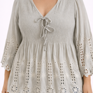 Blusa boho bordada gris perla  – Talla 2XL