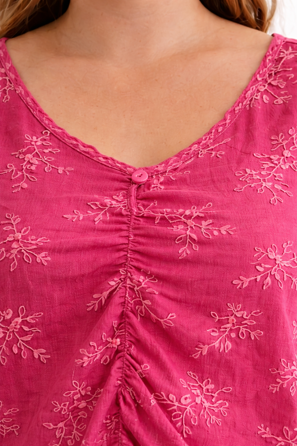 Blusa fucsia bordada manga globo – Talla XL - Imagen 3