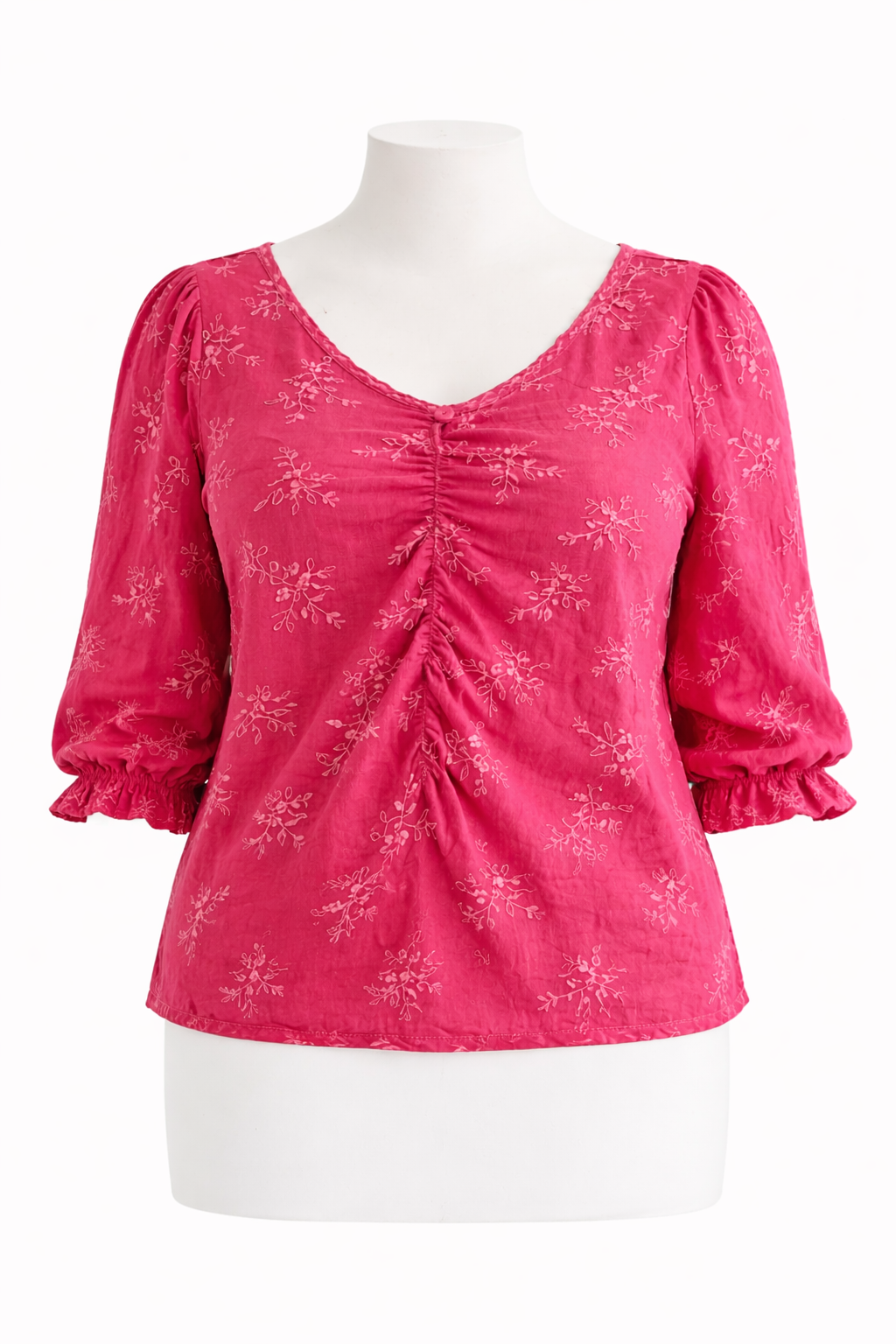 Blusa fucsia bordada manga globo – Talla XL - Imagen 4