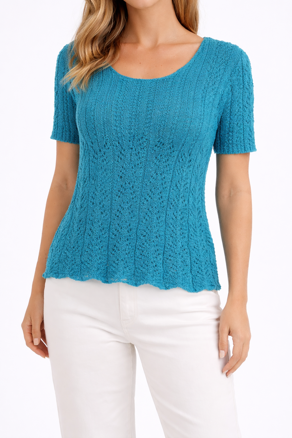 Polera Tejida Crochet Azul Petróleo